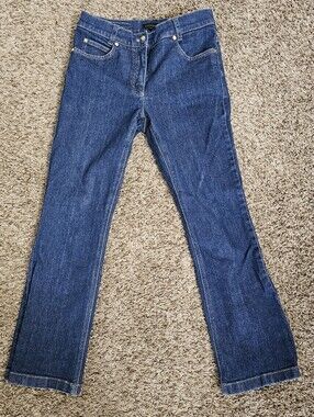 Escada Women Straight Jeans Dark Blue Mid Rise Button Sz 36 Pants Short Turkey